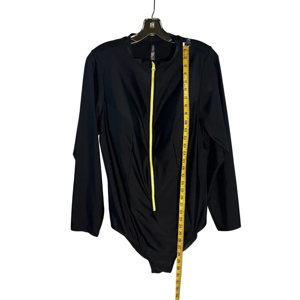 Long Sleeve Black One-Piece Swimsuit With Neon Yellow Zipper By Torrid Size 2 - Picture 5 of 9